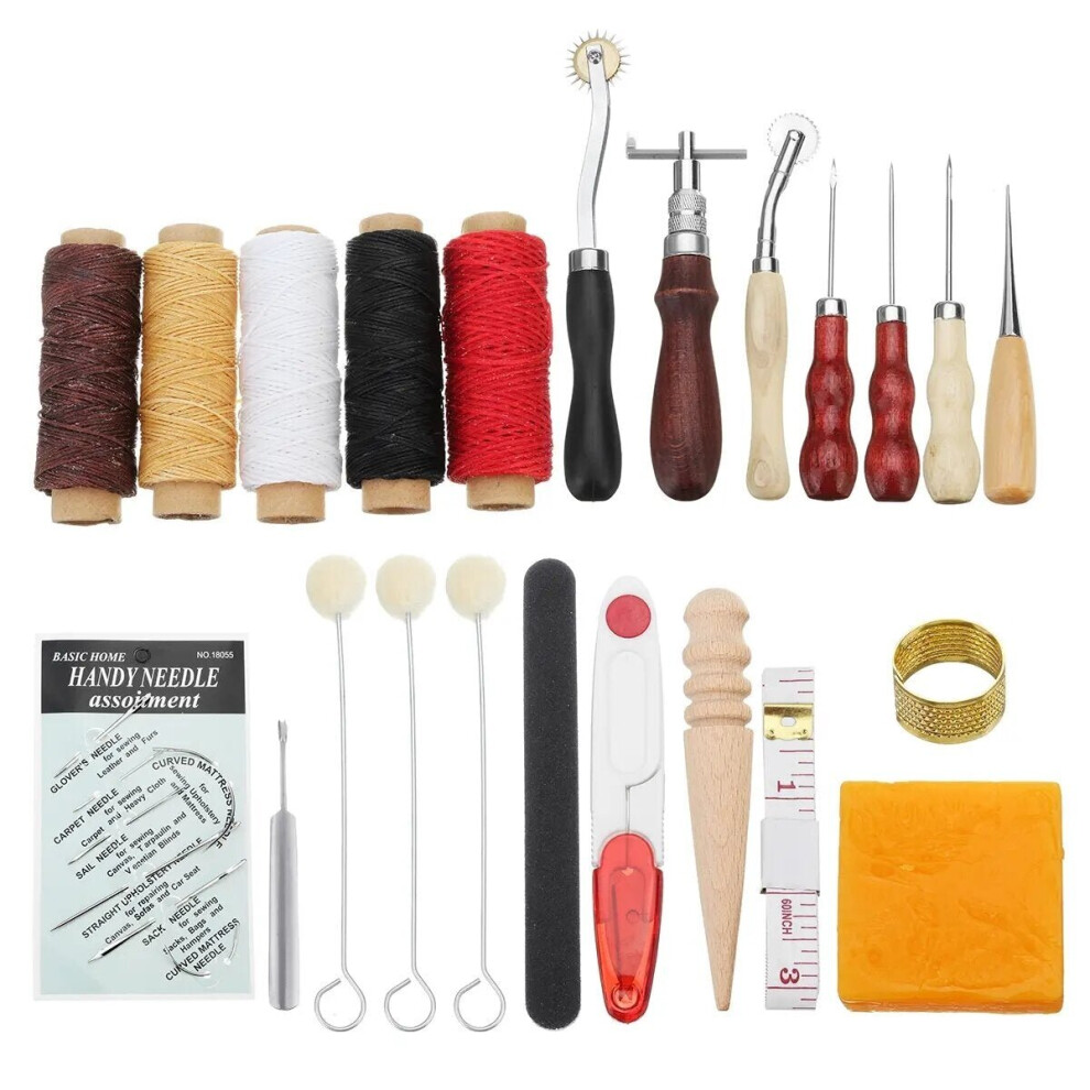 31Pcs Sewing Kit Needle Thread Cutter Leather Hollow Awl Polish Tool Handcraft