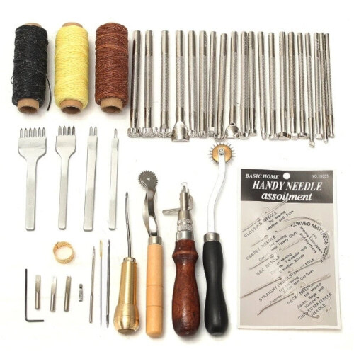 48Pcs Leather Craft Tools Kit Hand Sewing Stitching Punch Carving Work Saddle 1
