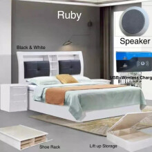 (Black , Double ) Ruby High Gloss Storage Bed with Bluetooth Speaker