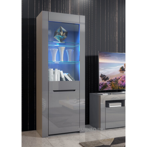 Grey Display Modern High Gloss &Matt Cupboard LED Lights