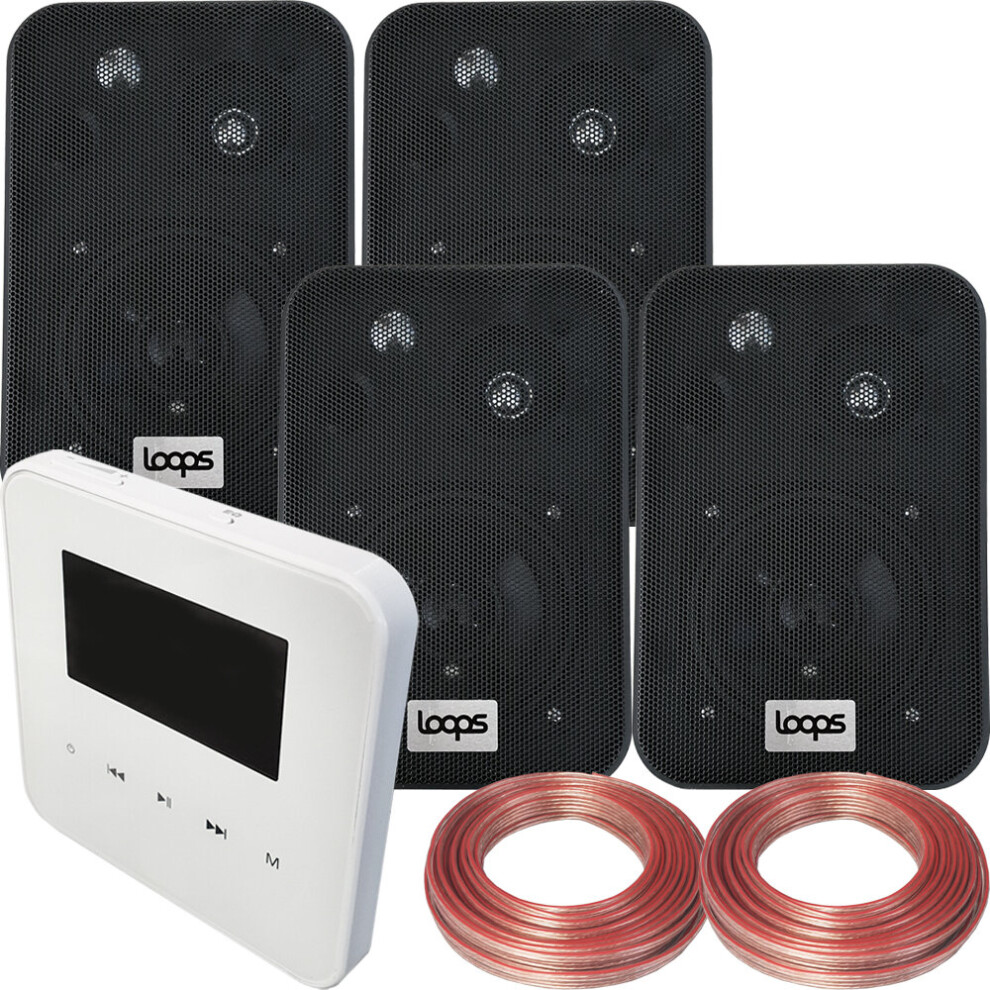 100W WiFi & Bluetooth Wall Mounted Amplifier & 4x 70W Black Wall Speakers System