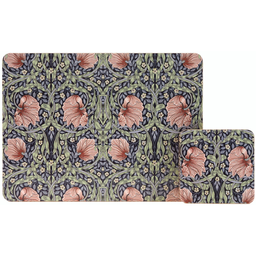 William Morris Design Floral Pimpernel Dinner Place Mats And 4 Coasters (Set of 4)