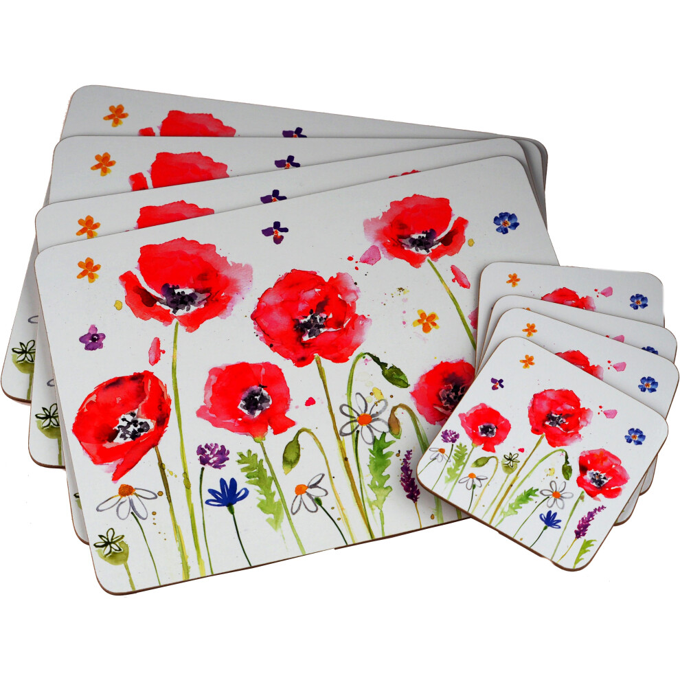 Poppy Dinner Place Mats And 4 Coasters (Set of 4)