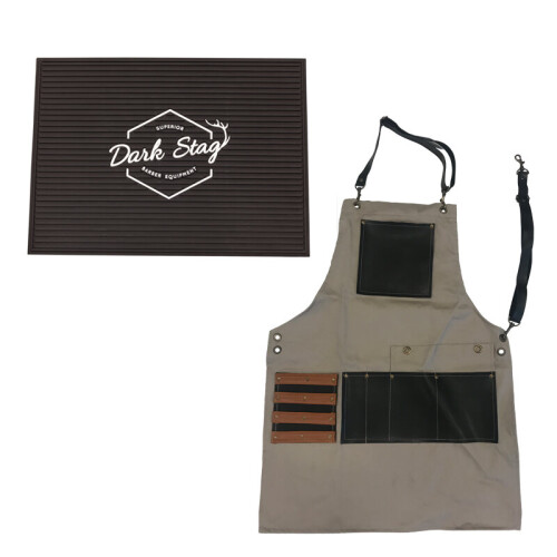 Dark Stag Barber Apron & Rubber Station Mat Complet Tools Work Station 1
