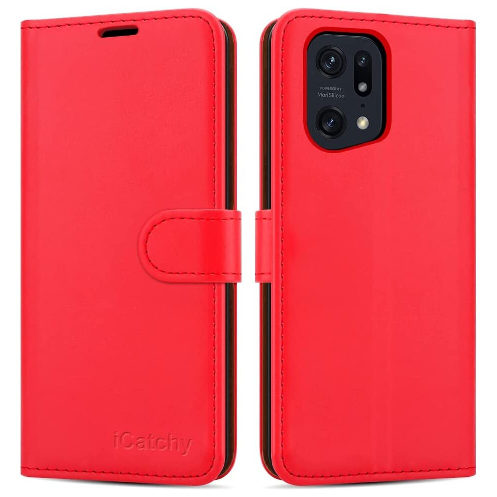 (Red) Oppo Find X5 Pro 5G Phone Wallet Book Leather Case Red 5056298016846