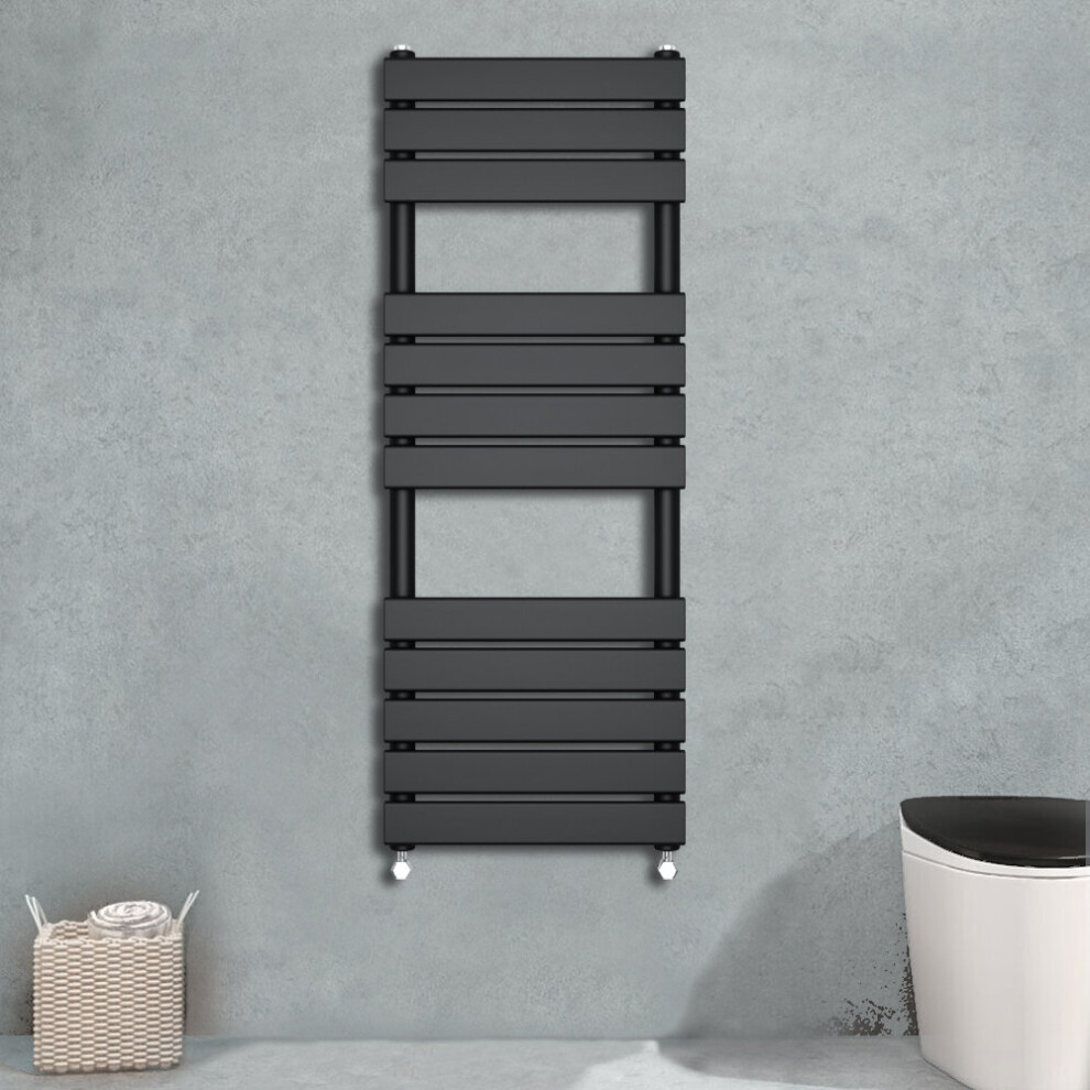 (1200x450mm) WarmeHaus Flat Panel Anthracite Bathroom Heated Towel Rail Ladder Radiator Warmer