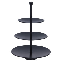 Schwarze Tortenplatte mit drei Ebenen für Muffins und Desserts