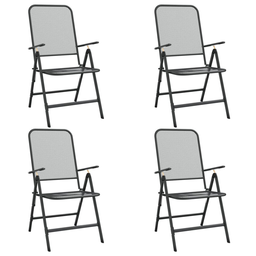 (4) vidaXL 2/4x Folding Garden Chairs Expanded Metal Mesh Anthracite Patio Seat