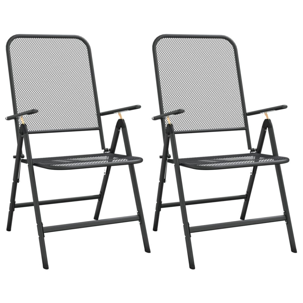 (2) vidaXL 2/4x Folding Garden Chairs Expanded Metal Mesh Anthracite Patio Seat