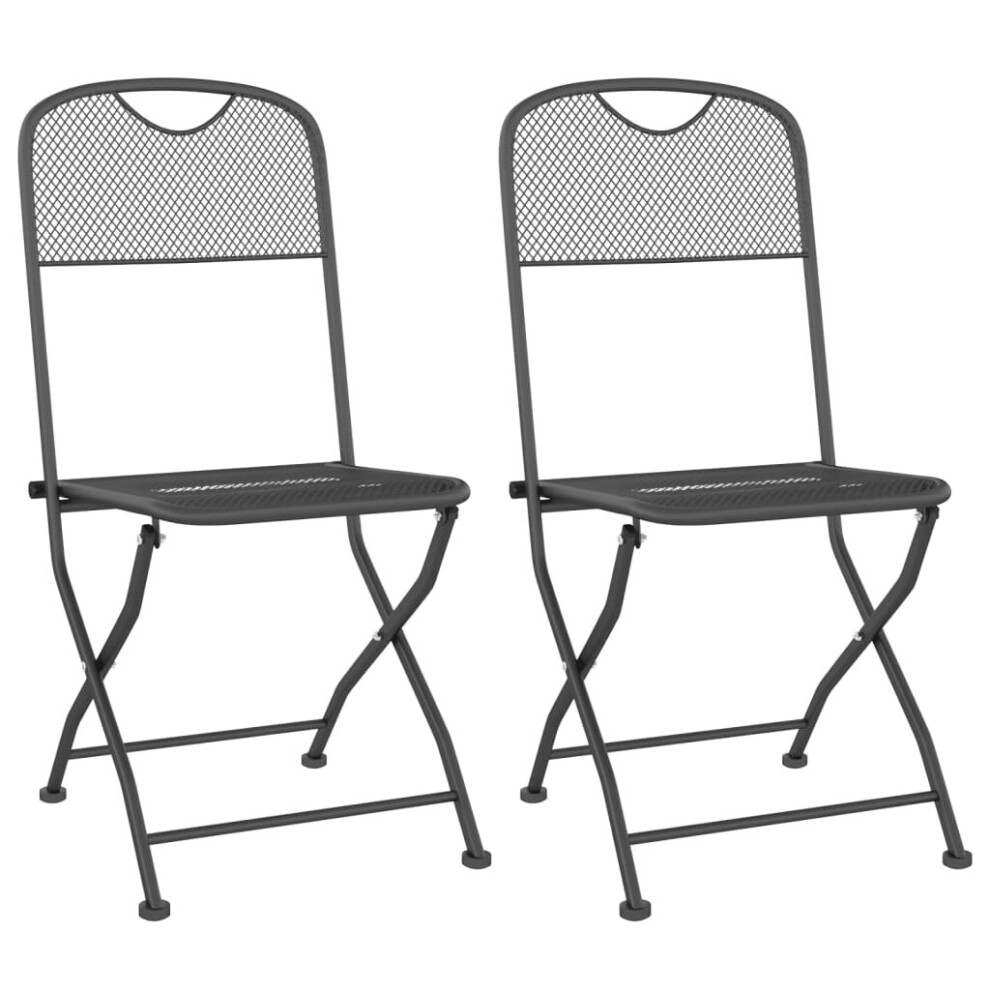 (2) vidaXL 2/4x Folding Garden Chairs Expanded Metal Mesh Anthracite Patio Seat