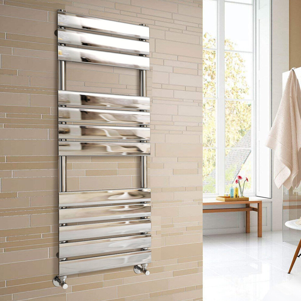 (1200x450mm) WarmeHaus Heated Towel Rail Radiator For Bathroom Ladder Flat Panel Chrome