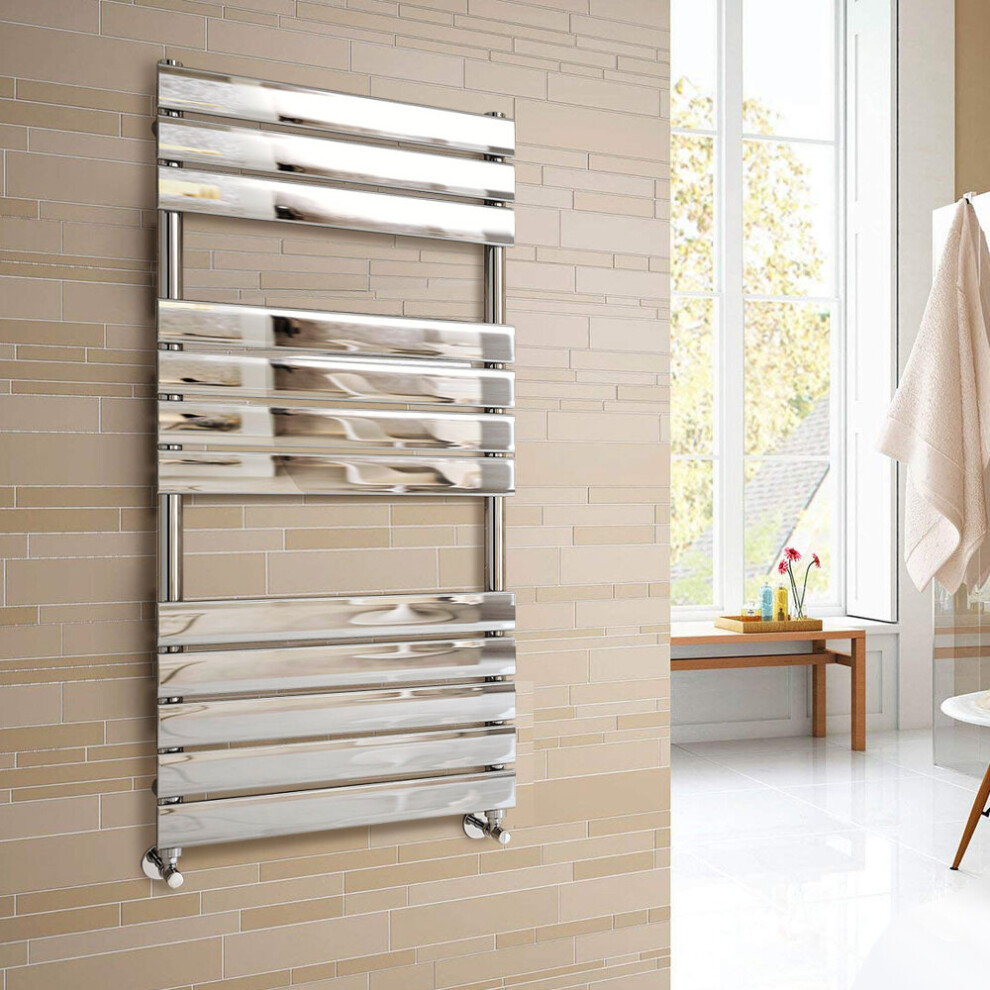 Warmehaus (1200X600mm) Heated Towel Rail Radiator For Bathroom Ladder Flat Panel Chrome