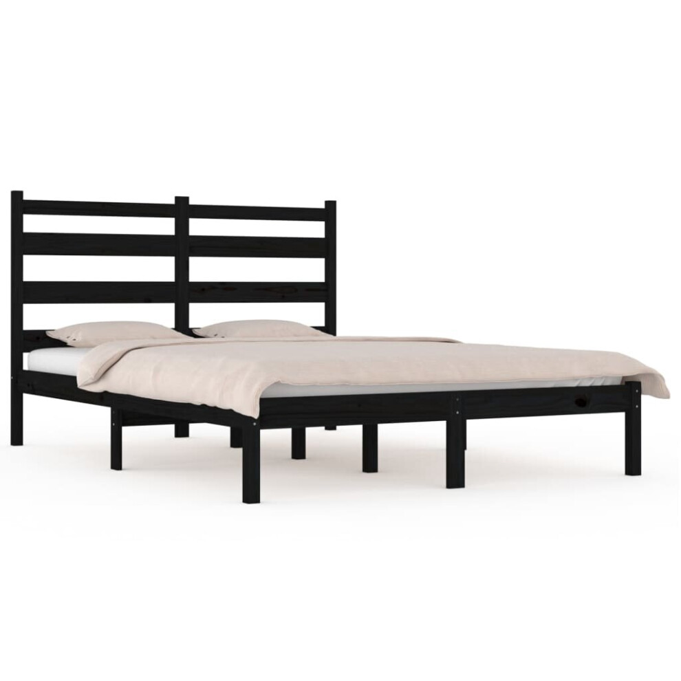 Vidaxl (Black, 140 X 190 Cm) Solid Wood Pine Bed Frame Wooden Bedstead Bed Base Multi Colours/Sizes