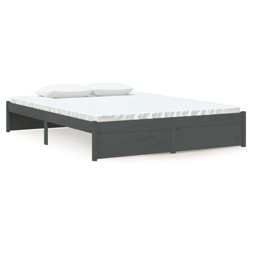 Vidaxl (Grey, 135 X 190 Cm) Solid Wood Bed Frame Bedroom Bedstead Bed Base Multi Colours/Sizes