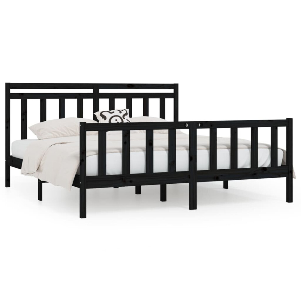 Vidaxl (Black, 200 X 200 Cm) Solid Wood Pine Bed Frame Wooden Bedstead Bed Base Multi Colours/Sizes
