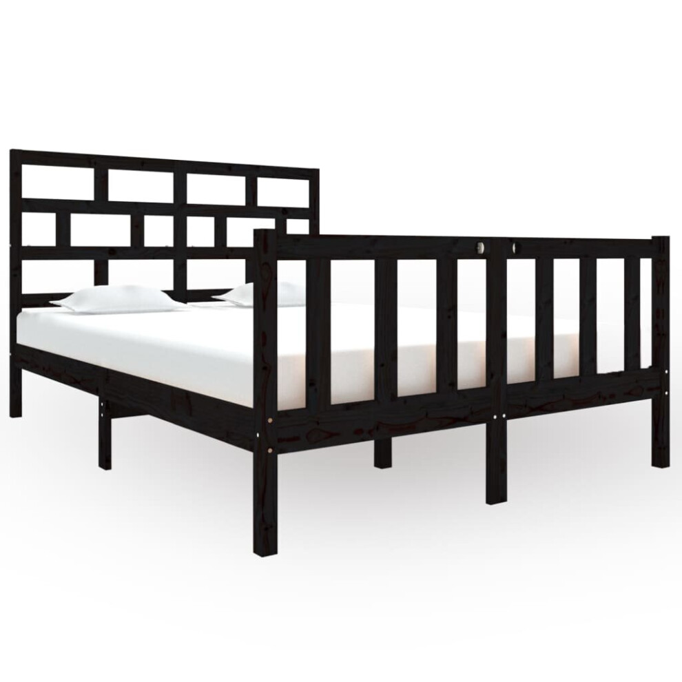 Vidaxl (Black, 135 X 190 Cm) Bed Frame Bed Base Bedstead Bedroom Mattress Foundation Solid Wood Pine