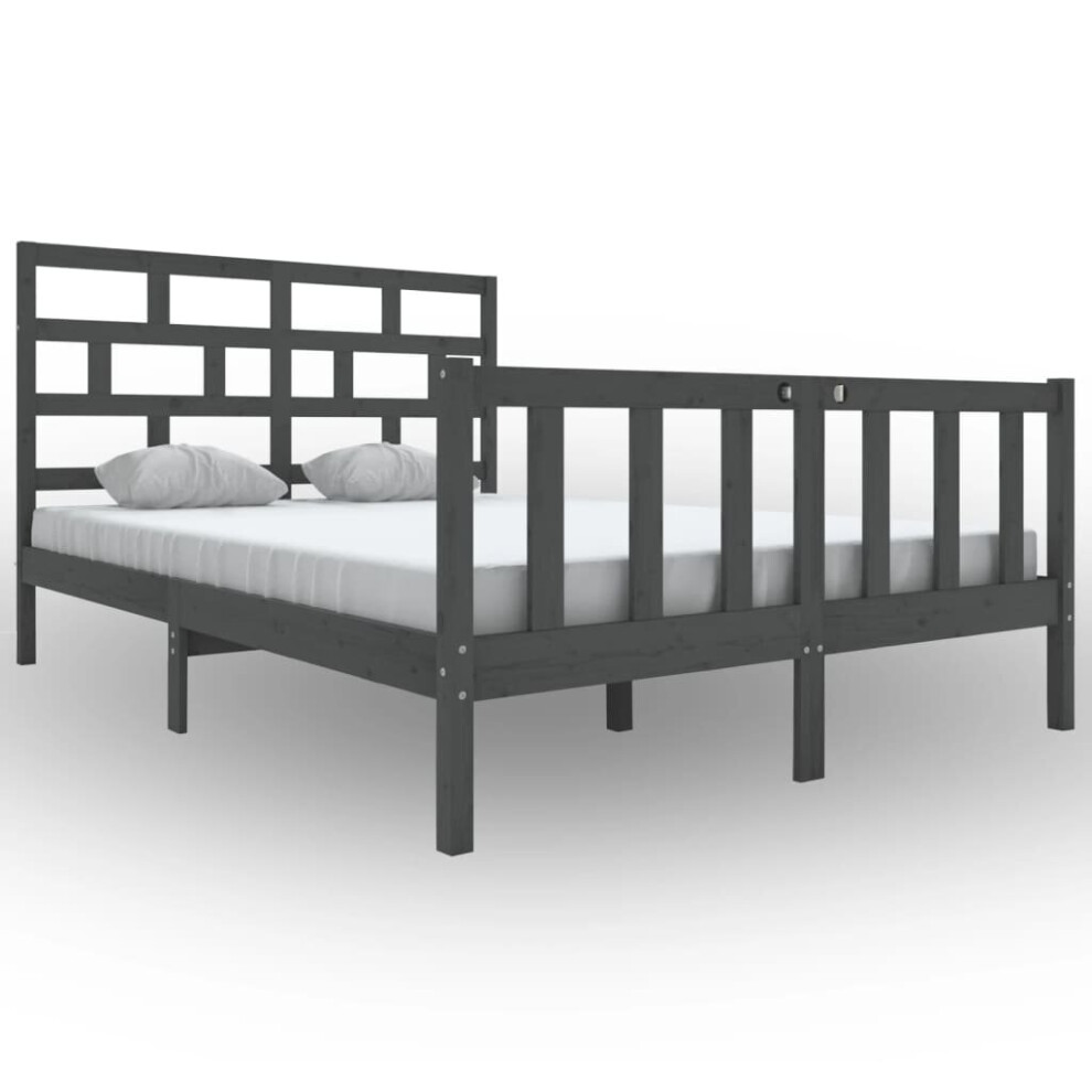 Vidaxl (, 150 X 200 Cm) Bed Frame Bed Base Bedstead Bedroom Mattress Foundation Solid Wood Pine Grey