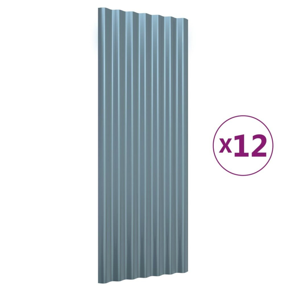 (Grey, 100 X 36 Cm) Vidaxl 12/36X Roof Panels Powder-Coated Steel Corrugated Multi Colours/Sizes 8720286858462