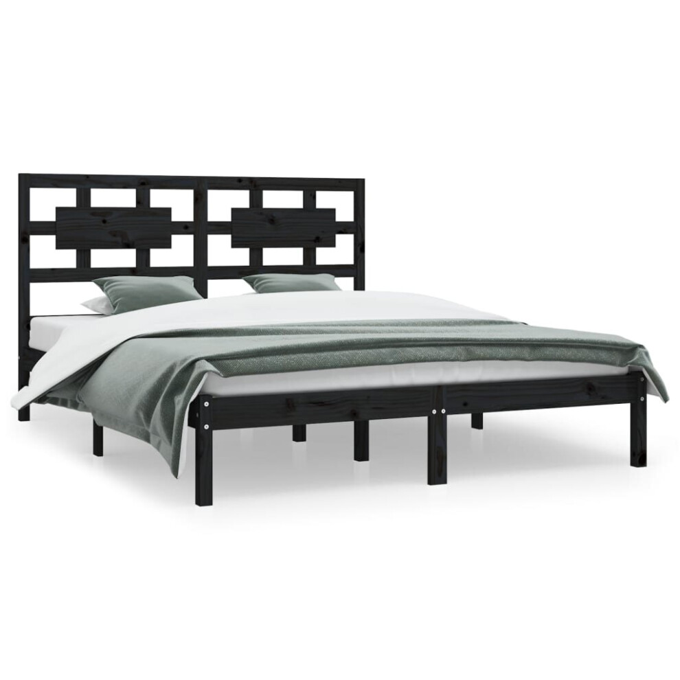 Vidaxl (Black, 200 X 200 Cm) Bed Frame Bed Base Bedstead Bedroom Mattress Foundation Solid Wood Pine