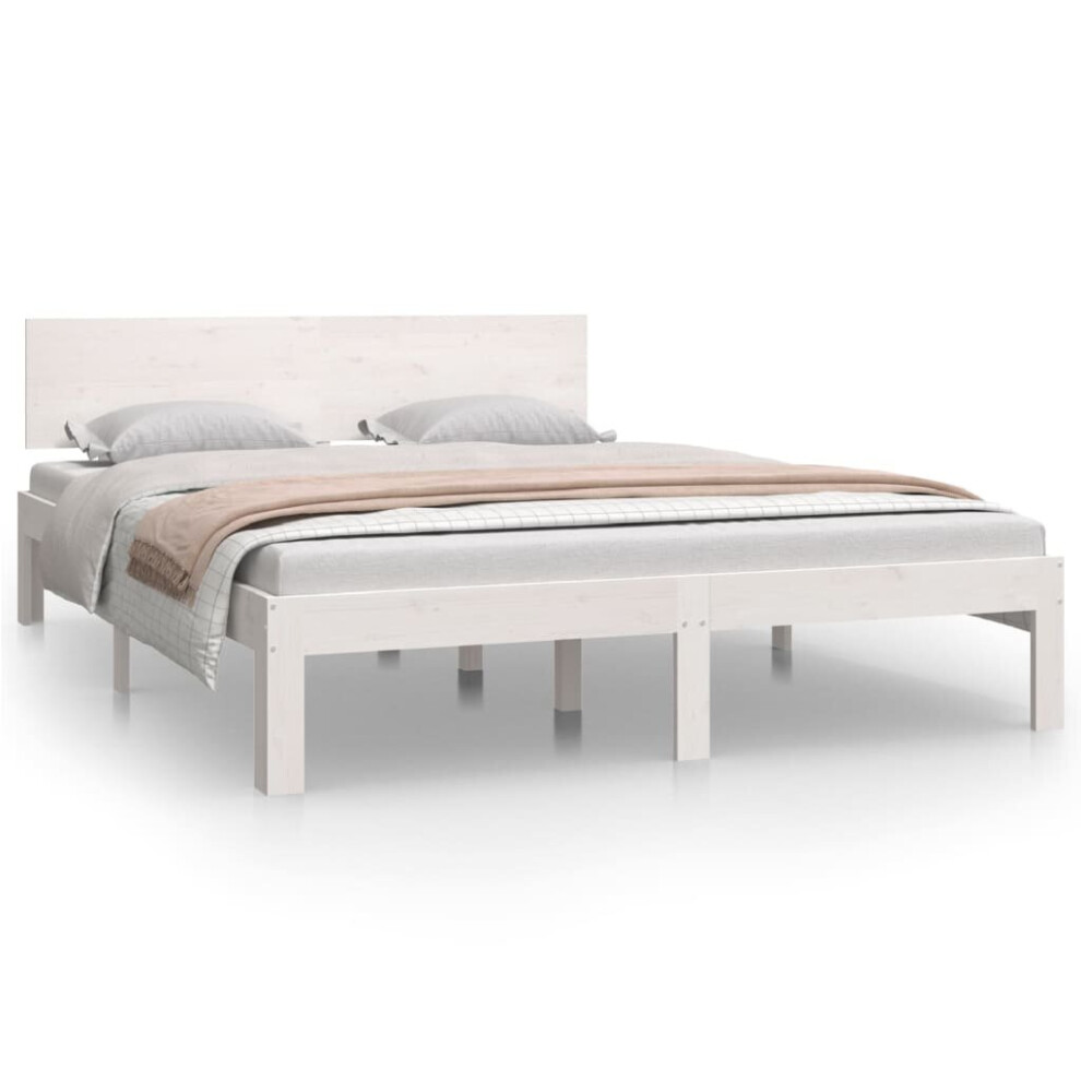 VidaXL Bed Frame White Solid Wood Pine 140x200 cm - Image 2