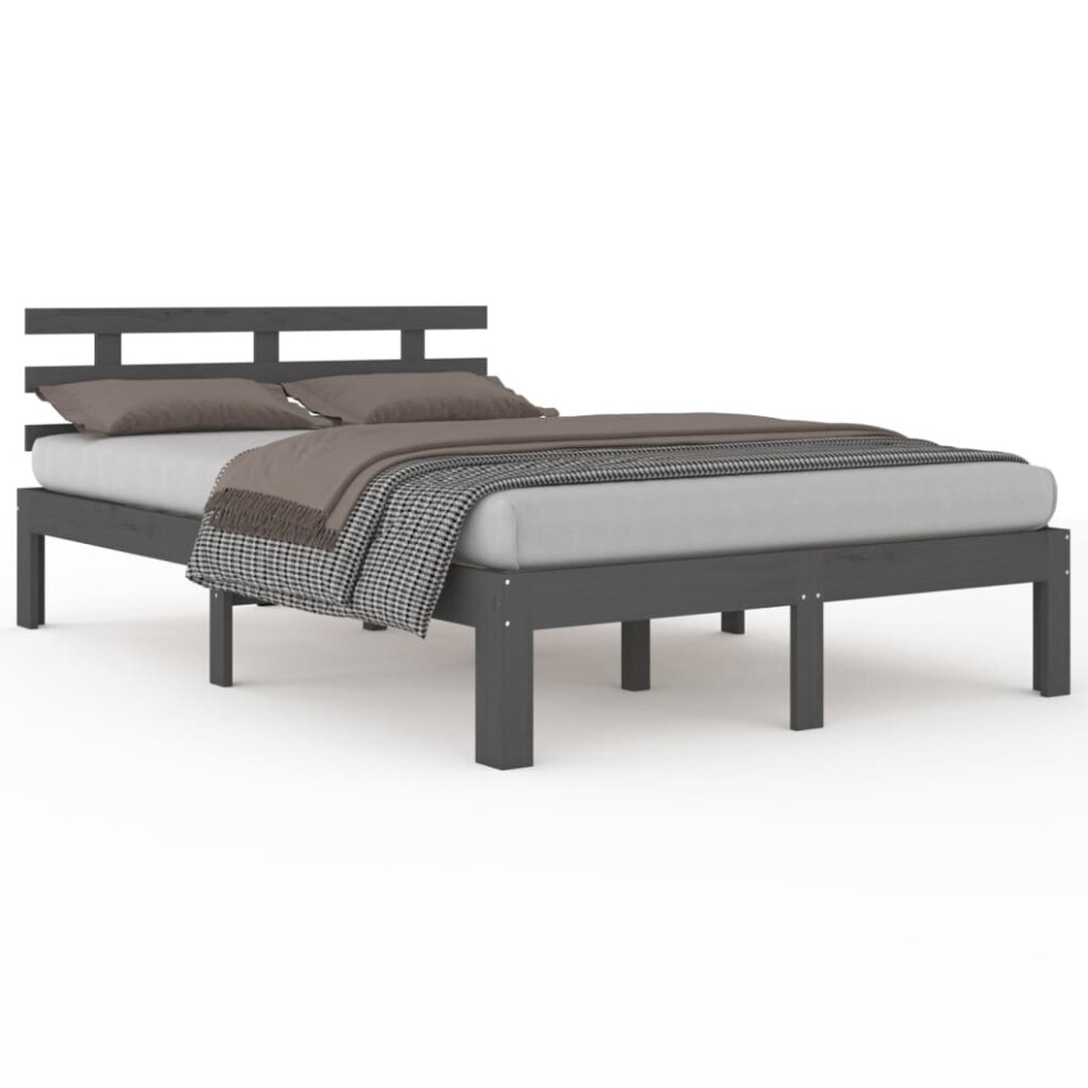 (grey, 135 x 190 cm) vidaXL Bed Frame Home Wooden Bedroom Bedstead Platform Bed Base Solid Wood