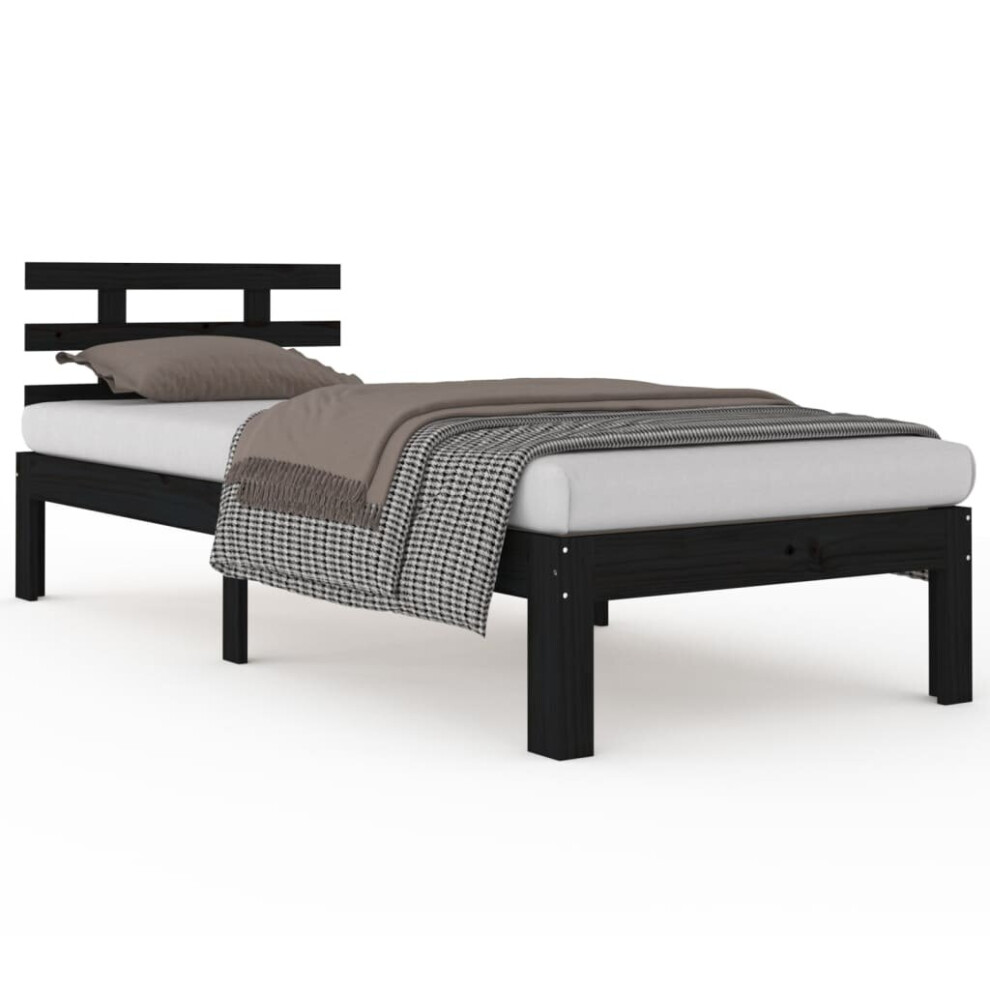 (black, 90 x 200 cm) vidaXL Bed Frame Home Wooden Bedroom Bedstead Platform Bed Base Solid Wood