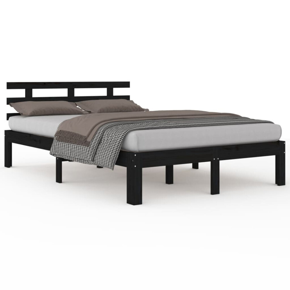 (black, 150 x 200 cm) vidaXL Bed Frame Home Wooden Bedroom Bedstead Platform Bed Base Solid Wood