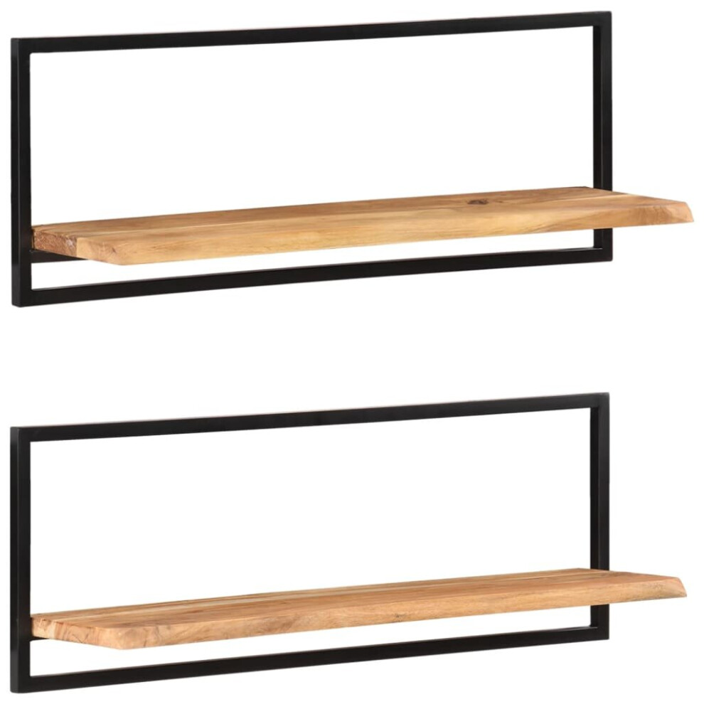 Vidaxl (100 X 24 X 35 Cm) Wall Shelf Set Picture Ledges Display Unit Solid Acacia Wood And Steel