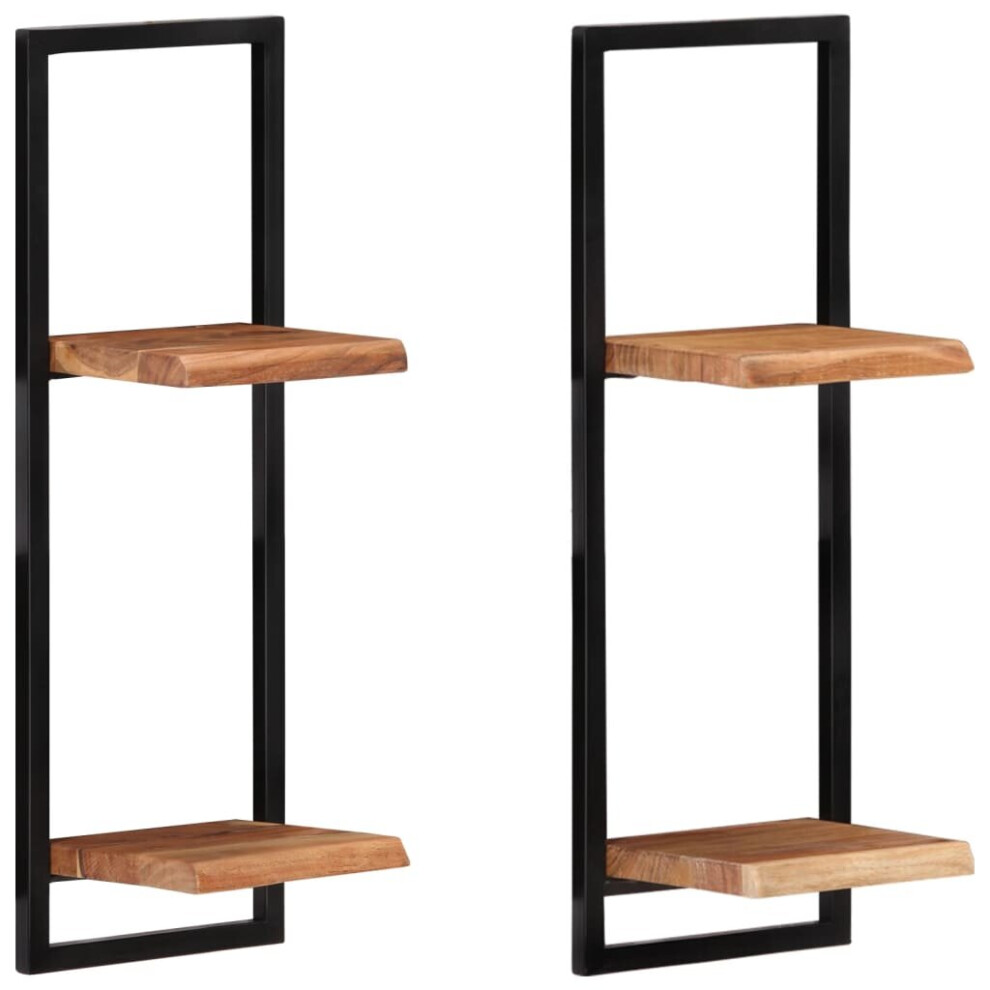 Vidaxl (25 ¡Á 25 ¡Á75 Cm) Wall Shelf Set Picture Ledges Display Unit Solid Acacia Wood And Steel
