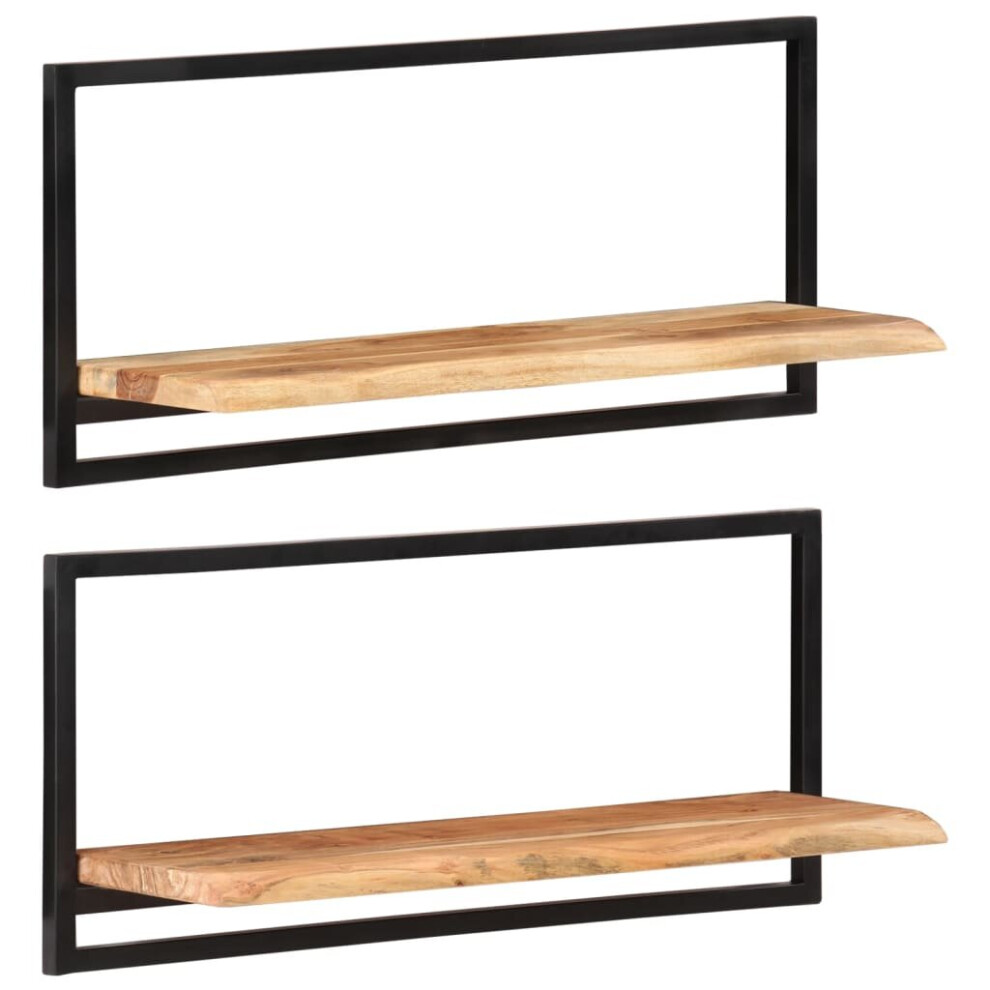 (80 Â¡Ã 25 Â¡Ã 35 cm) vidaXL 2x Solid Wood Acacia and Steel Wall Shelves Hanging Shelf Multi Sizes