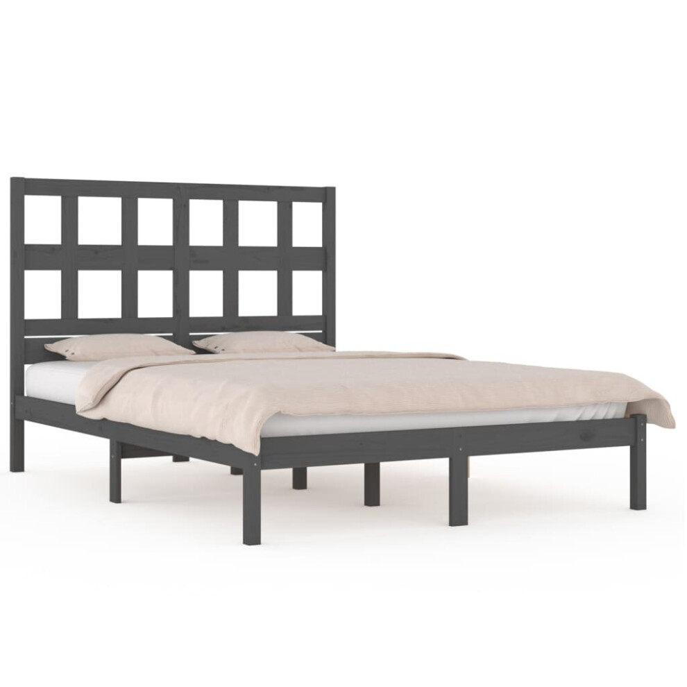 Vidaxl (Grey, 200 X 200 Cm) Bed Frame Bed Base Bedstead Bedroom Mattress Foundation Solid Wood Pine