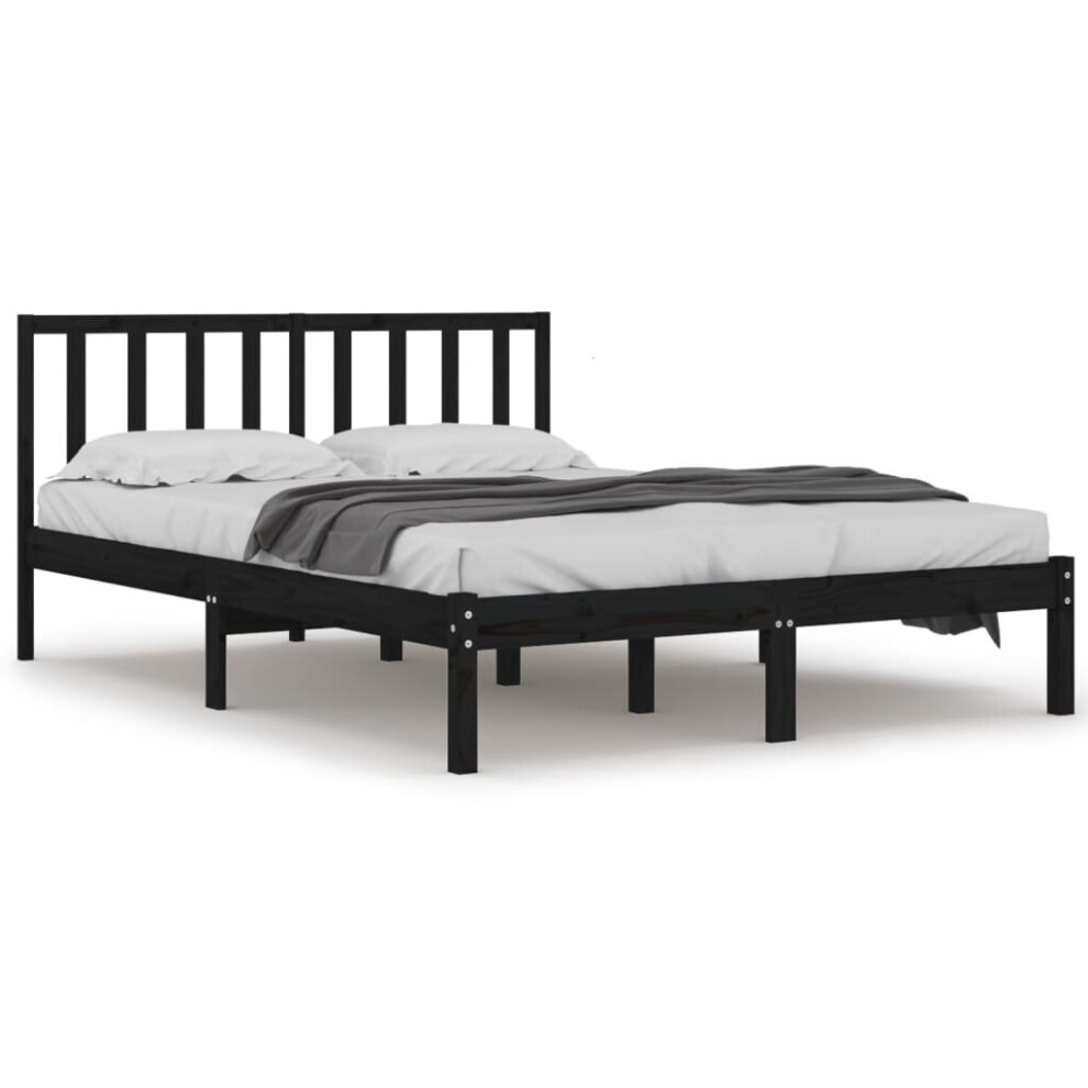 Vidaxl (Black, 140 X 190 Cm) Solid Wood Pine Bed Frame Wooden Bedstead Bed Base Multi Colours/Sizes