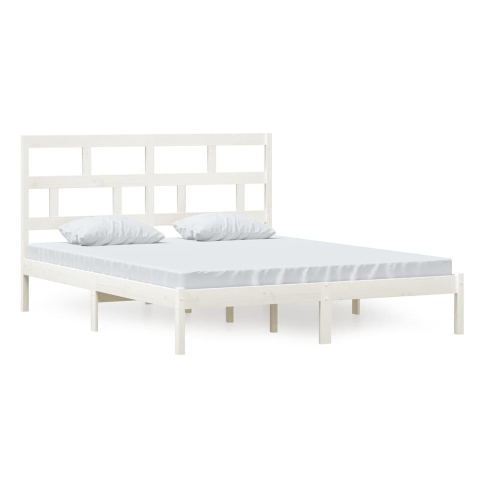 Vidaxl (White, 160 X 200 Cm) Bed Frame Bed Base Bedstead Bedroom Mattress Foundation Solid Wood Pine