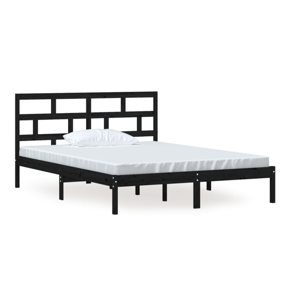 Vidaxl (Black, 150 X 200 Cm) Bed Frame Bed Base Bedstead Bedroom Mattress Foundation Solid Wood Pine