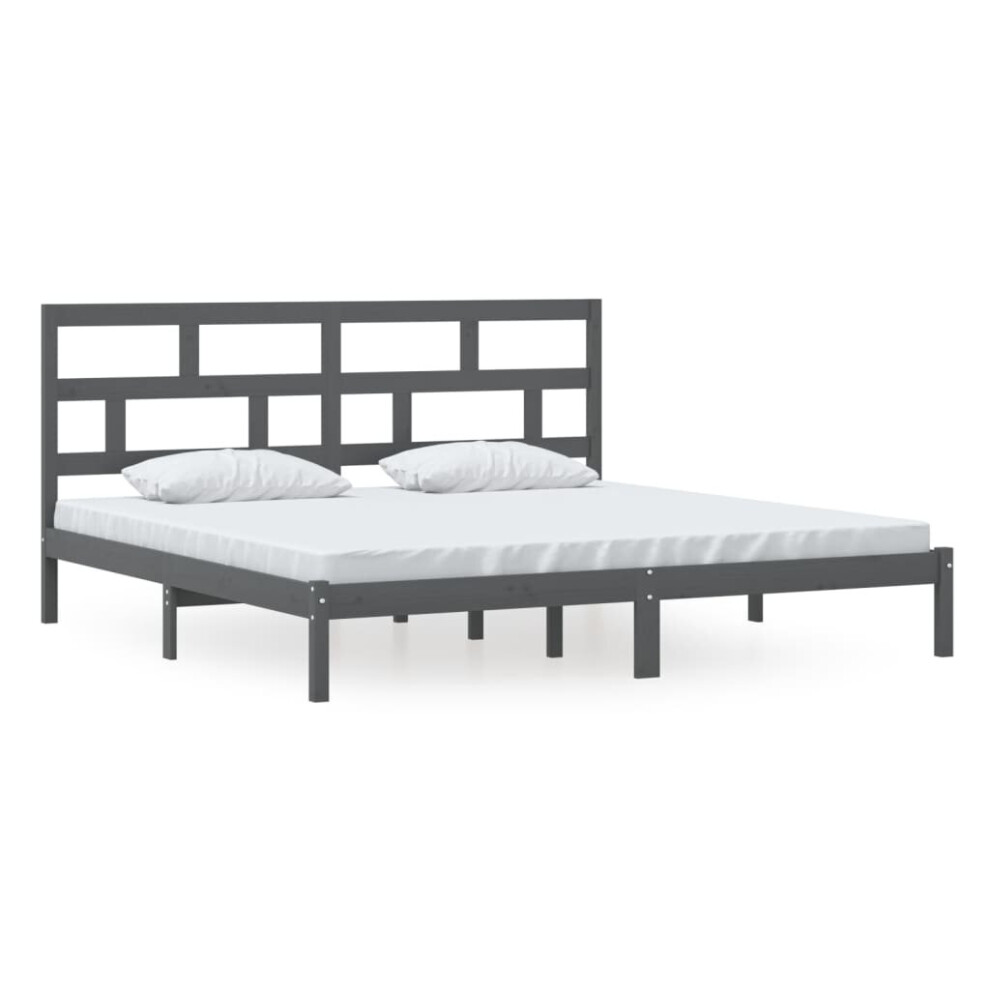 Vidaxl (Grey, 200 X 200 Cm) Bed Frame Bed Base Bedstead Bedroom Mattress Foundation Solid Wood Pine