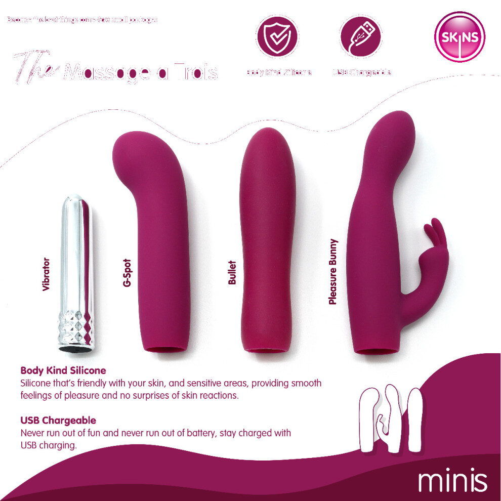 Skins Minis Massage A Trois 3 In 1 Rabbit G-Spot Bullet Vibrators Set