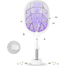 DANGZW Electric Fly Swatter, 3000V USB Rechargeable Fly Killer Bug Zapper Racket with Charging Base, Home and Outdoor Mosquito Killer with LED Light