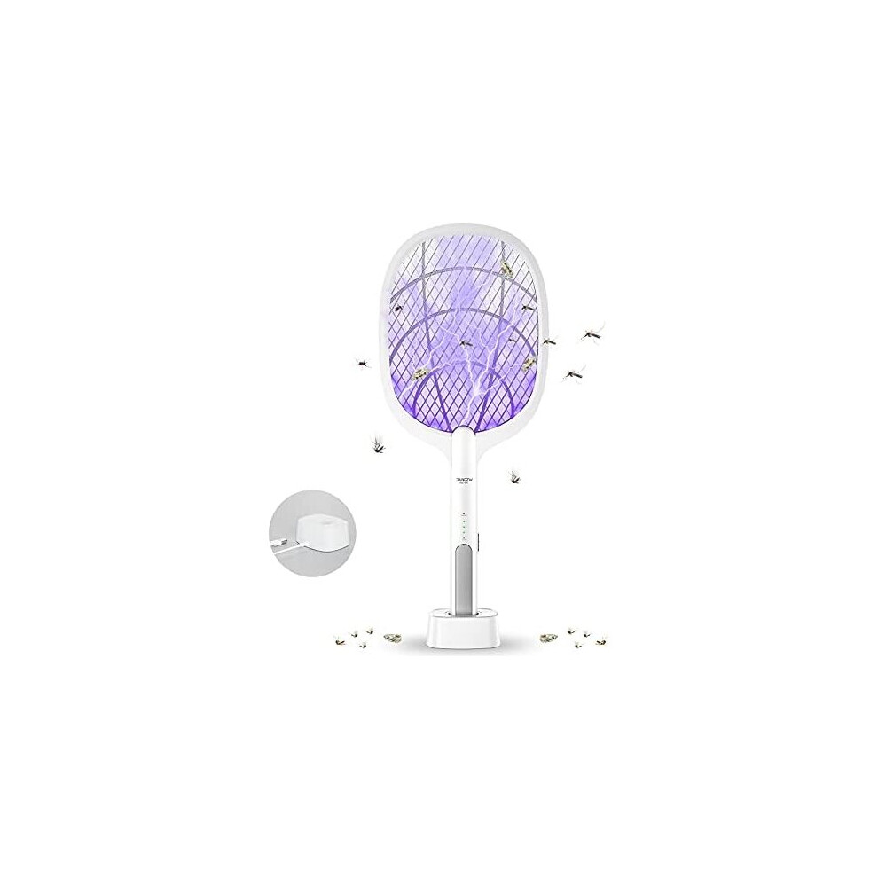 Dangzw Electric Fly Swatter, 3000V Usb Rechargeable Fly Killer Bug Zapper Racket With Charging Base, Home And Outdoor Mosquito Killer With Led Light