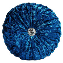 (Teal) Round Cushion Crushed Velvet Diamante Chic Filled