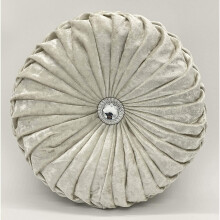 (Cream) Round Cushion Crushed Velvet Diamante Chic Filled