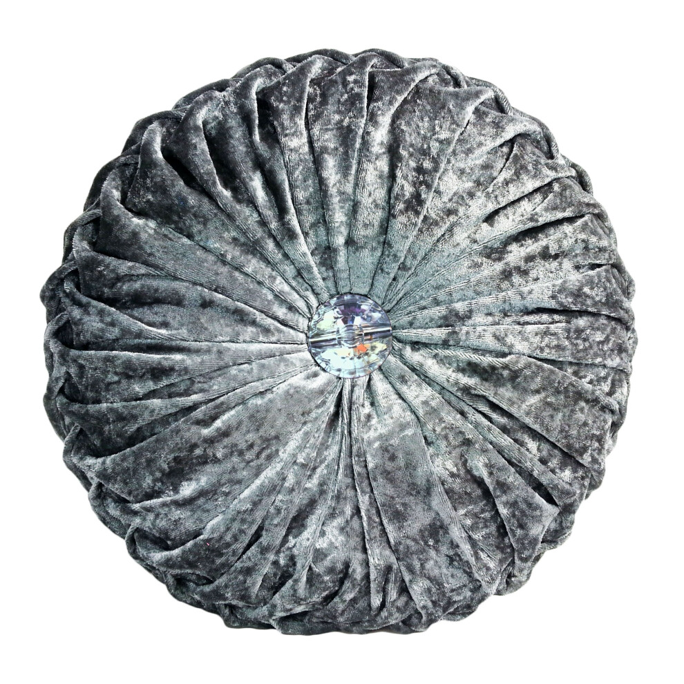 (Silver) Round Cushion Crushed Velvet Diamante Chic Filled