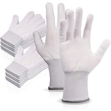 Ehdis 6 Pairs Nylon Gloves White Work Gloves, Stretchy Full Finger Labor Gloves, Non-slip Mounting Gloves Seamless for Washing, Car Cleaning,