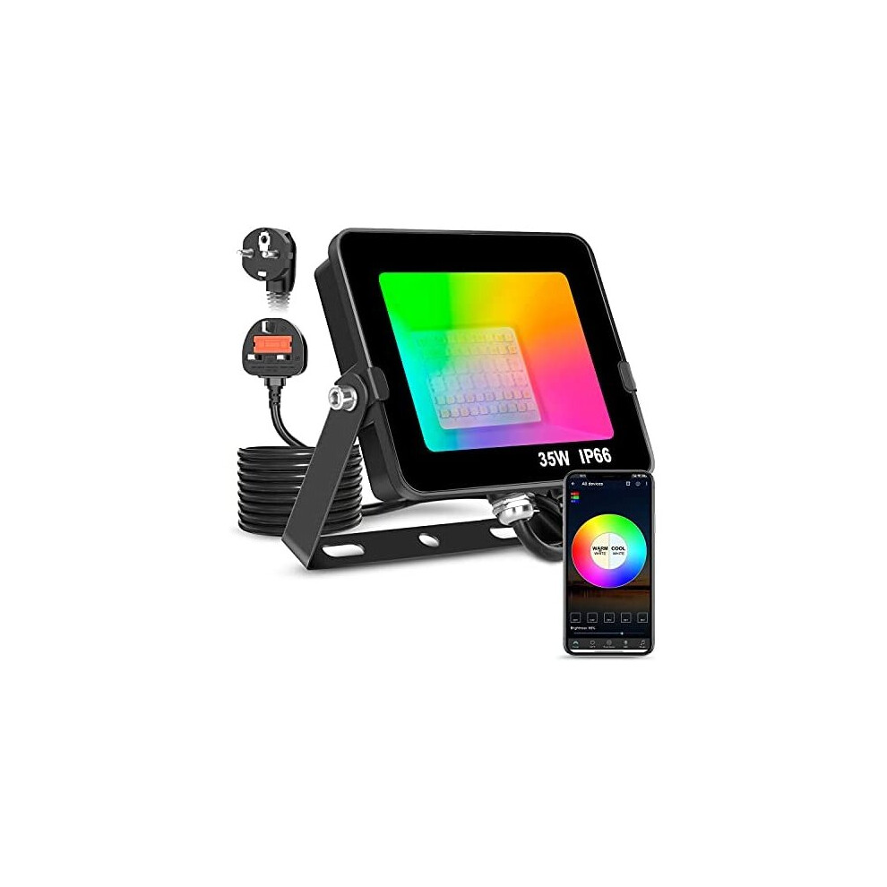 LED Floodlight Outdoor or Indoor 35W Smart RGB Colour Changing Flood Lights Bluetooth APP Control IP66 Waterproof dimmable Atmosphere Light for