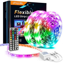 Led Strip Light, PHOPOLLO 10m Led Light Strips with 44-Keys Remote, Flexible 5050 RGB Colour Changing Led Lights for Bedroom,Party(5Mx2)