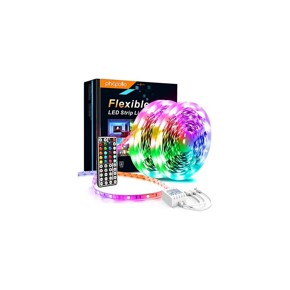 Phopollo Led Strip 10M Led Strips With 44-Keys Remote, Flexible 5050 Rgb Colour Changing Led S For Bedroom,Party(5Mx2) Light