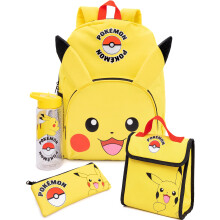 Pokemon Pikachu 4-Piece Kids Backpack Set: Rucksack, Lunch Box, Pencil Case & BPA-Free Water Bottle (One Size)