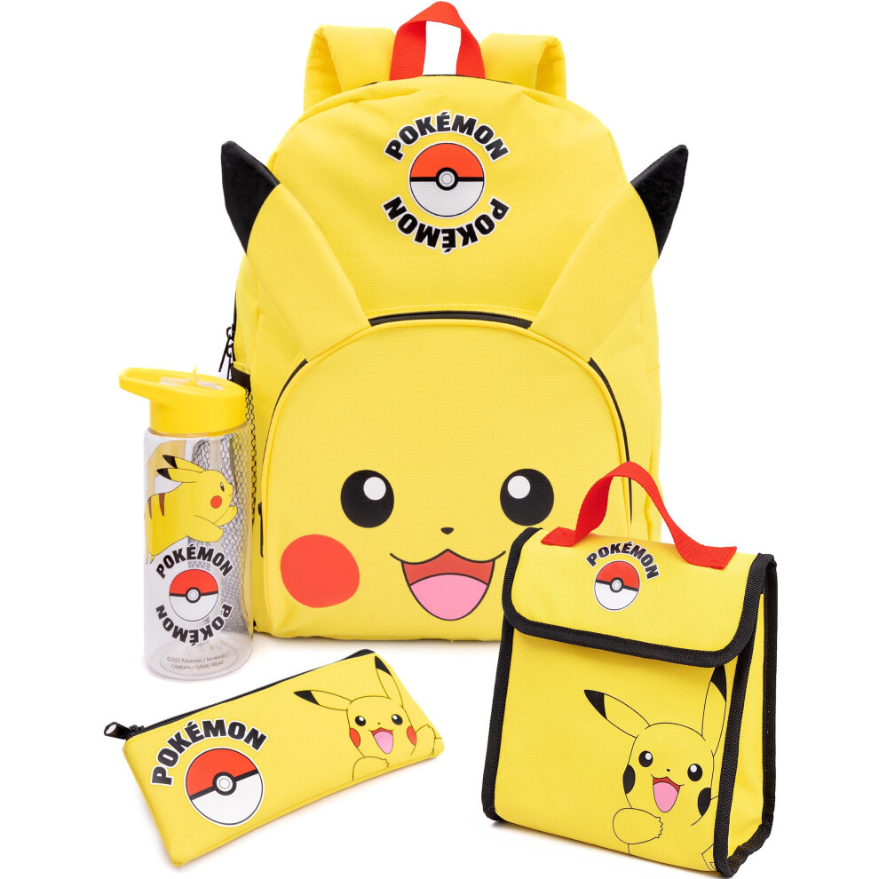 Pokemon Pikachu Backpack Set Kids 4 Piece Lunch Box Water Bottle Set One Size