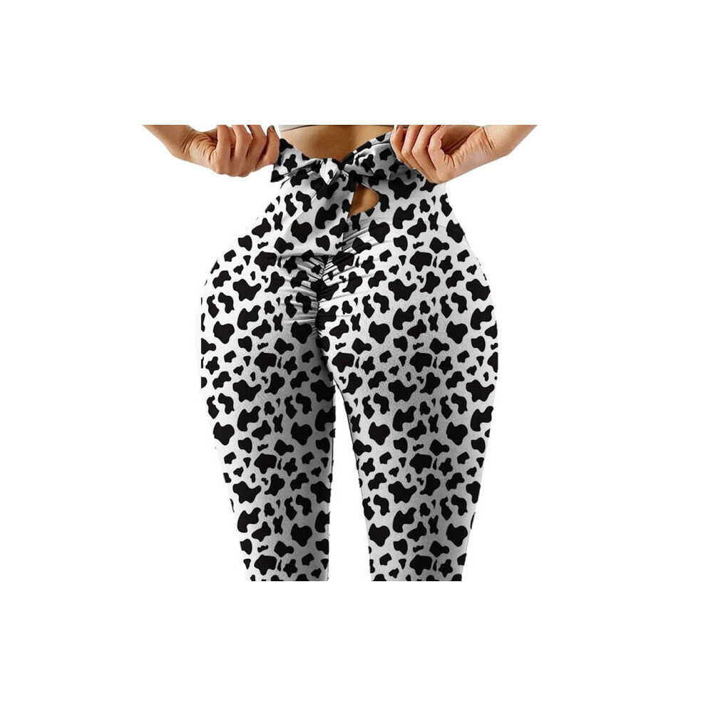 (Black, S) Wave Point Bow Yoga Pants for Women Push Up Workout Sport Fitness High Waist Squat Proof Leggings