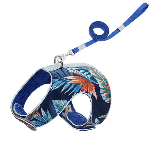 (Blue, S) Cat Chest Strap Reflective Design Close-fitting Design Upgrade Breathable Mesh Fabric