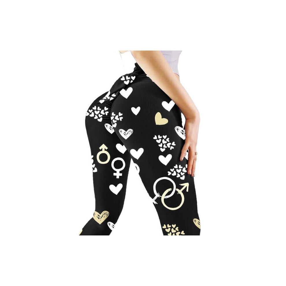 (Black White, 2XL) Wave Point Bow Yoga Pants for Women Push Up Workout Sport Fitness High Waist Squat Proof Leggings